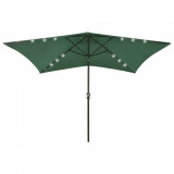 Cumpara ieftin Umbrelă de soare cu st&acirc;lp din oțel &amp; LED-uri, verde, 2x3 m