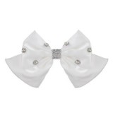 Clamă de păr pentru copii, fundiță albă satinată cu strasuri și pietre, 16 cm, CMCLASS