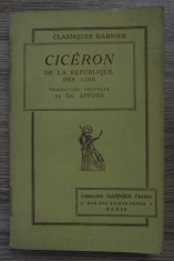 Cicero / De la Republique, Des Lois ed. bilingva latina-franceza (1932)