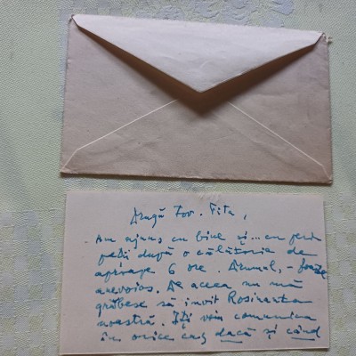 CARTE DE VIZITA ION PAS CU C&amp;Acirc;TEVA RANDURI SCRISE PENTRU SCRIITORUL STEFAN TITA. foto