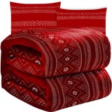 Set Pătură Moale + 2 Perne Decorative Ruhhy, 160x200cm, Poliester, Roșu/Alb, Model Crăciun - Pătură Cocolino Cadou