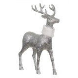 Figurină Decorativă Crăciun, Cerb, Glitter, Blană Albă, Argintiu, 27 cm, Oem