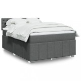 VidaXL Pat box spring cu saltea, gri &icirc;nchis, 140x190 cm, textil