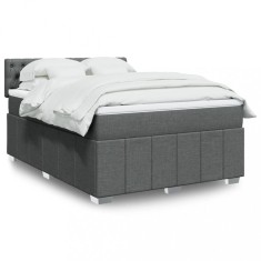 vidaXL Pat box spring cu saltea, gri &icirc;nchis, 140x190 cm, textil