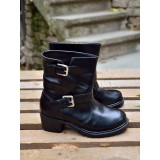 Bocanci dama din piele naturala cu catarame Biker Black, 36