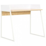 Birou vidaXL Alb &amp; Stejar 90x60x88 cm, Design Modern, Lemn &amp; Otel, Birou Calculator, Masa Scris