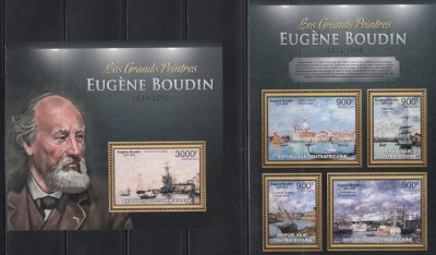 Centrafricana 2013 - Picturi de Eugene Boudin, Bloc+colita, MNH foto