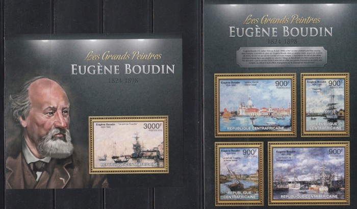 Centrafricana 2013 - Picturi de Eugene Boudin, Bloc+colita, MNH