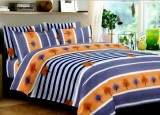 Cumpara ieftin Lenjerie de pat matrimonial cu husa elastic pat si fata perna dreptunghiulara, Garden, bumbac mercerizat, multicolor