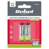 Set 2 acumulatori Rebel LI-I0N AA R6 1600mAh 1.5V USB-C BAT2014