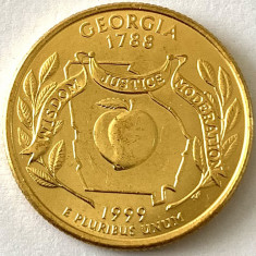 AMERICA QUARTER 1/4 DOLLAR 1999 LITERA D. ( INTELEPCIUNEA JUSTITIE),PLACAT AUR foto