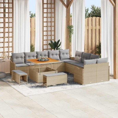 vidaXL Set de canapele pentru grădină cu pernă 13 pcs Bej, Gri deschis foto