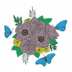 Sticker decorativ, Buchet de flori, Gri, 60 cm, 1170ST-3