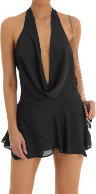 Rochie scurta de vara Loalirando pentru femei, decolteu in V, negru, S - OUTLET foto