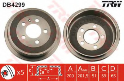 Tambur frana SEAT CORDOBA (6L2) (2002 - 2009) TRW DB4299 foto