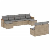 Set canapele de gradina, 9 piese, cu perne, bej, poliratan