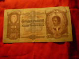 Bancnota 50 pengo Ungaria 1932 - Petofi Sandor , cal VF