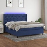 Cumpara ieftin Pat cu arcuri, saltea și LED, albastru, 160x200 cm, textil