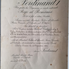 DECRET Ferdinand I Serviciu Credincios Clasa 2 1922