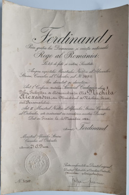 DECRET Ferdinand I Serviciu Credincios Clasa 2 1922 foto