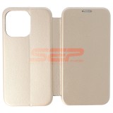 Husa Flip Cover Gold pentru iPhone 13 Pro, Protectie Completa, Design Elegant