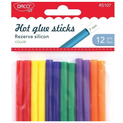 Rezerva Silicon Colorat pentru Pistol de Lipit DACO, 7 mm, 12 Buc, 12 Culori, Rezerve Silicon, Batoane Silicon, Silicon pentru Pistol de Lipit, Rezerv foto