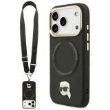 Husa MagSafe pentru Apple iPhone 17 Pro Max, Karl Lagerfeld, Big Strap Karl Metal Logo, Neagra