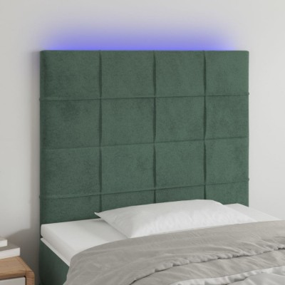 vidaXL Tăblie de pat cu LED, verde &amp;icirc;nchis, 100x5x118/128 cm, catifea 3122469 foto