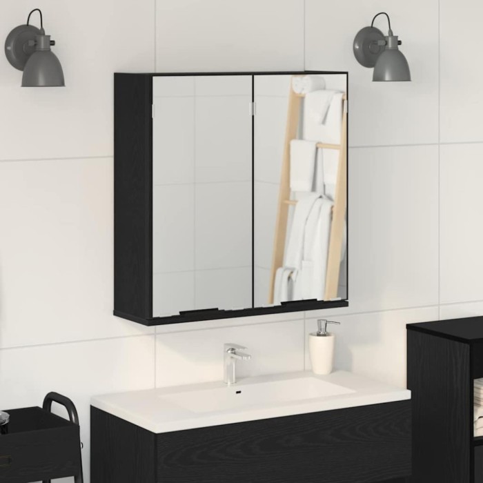 vidaXL Dulap cu oglindă pentru baie Stejar negru 64 x 20 x 67 cm 862096