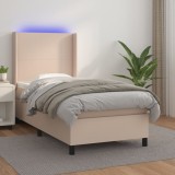VidaXL Pat box spring cu saltea, cappuccino, 100x200cm piele ecologică