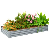 Outsunny Pat de flori dreptunghiular, pat de grădină &icirc;nalt din oțel galvanizat, fund deschis, 240 x 120 x 30 cm, argintiu gri | Aosom Romania