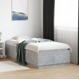 VidaXL Cadru de pat cu LED, gri beton, 75x190 cm, lemn prelucrat