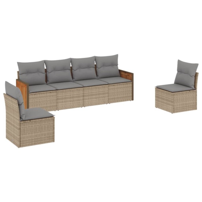 Set canapele de gradina cu perne, 6 piese, bej, poliratan