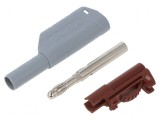 Conector banană 4mm 32A 1kV gri nichelat cu izolație