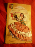 Ilustrata -Felicitare -Femeie- costum popular spaniol circ. 1959 , cu mat.textil