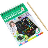 Caiet cu fise razuibile, DIY Magic Scratch, 12 File, Curcubeu, Creion din Lemn, Cartonase negre, Verde Deschis, 14.2 x 9.8 cm