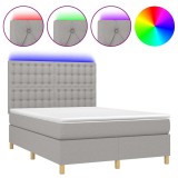 Cumpara ieftin Pat cu arcuri, saltea si LED, gri deschis, 140x200 cm, textil