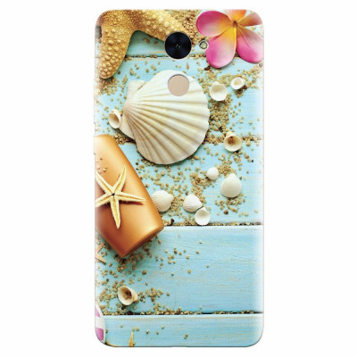 Husa silicon pentru Huawei Enjoy 7 Plus, Blue Wood Seashells Sea Star foto