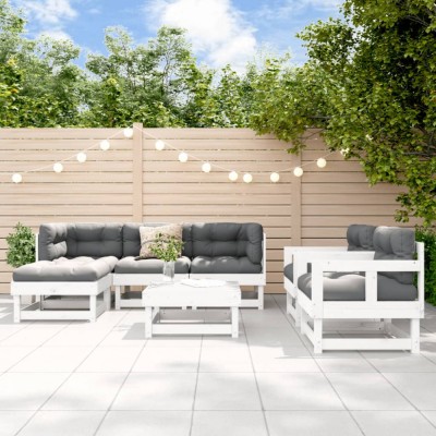 vidaXL Set mobilier de grădină cu perne, 7 piese, alb, lemn masiv 3185809 foto