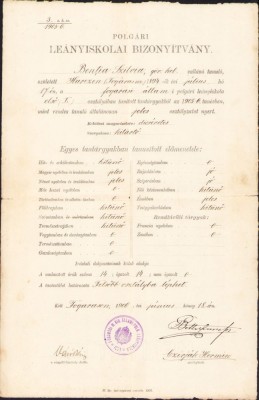 A1904 Certificat școlar, 1906, Făgăraș, elevă rom&amp;acirc;ncă ortodoxă foto