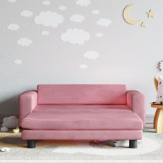 Canapea pentru copii cu taburet roz 100x50x30 cm catifea GartenMobel Dekor