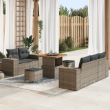 Set de canapea de grădină 8 piese cu perne gri din ratan poli acacia, Set de dining de grădină 3 piese cu perne gri din ratan poli acacia, vidaXL