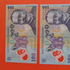 2 x Bancnota 100 lei 2005(2008) - UNC++++ - consecutive