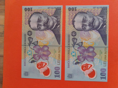 2 x Bancnota 100 lei 2005(2008) - UNC++++ - consecutive foto
