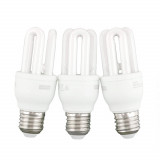 Set 3 becuri economice Gamma, E27, 410 lumeni, 9W, 10.000 ore, Clasa A, lumina calda