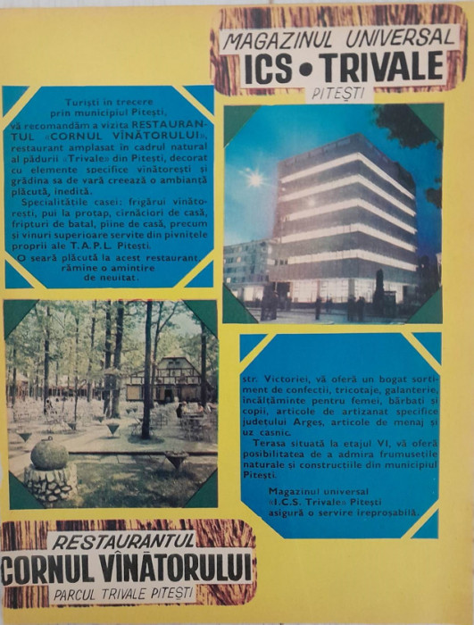 1972 Reclama Magazin TRIVALE / Rest CORNUL VANATORULUI comunism 26 x 20 Pitesti