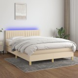 Cumpara ieftin Pat cu arcuri, saltea și LED, crem, 140x200 cm, textil