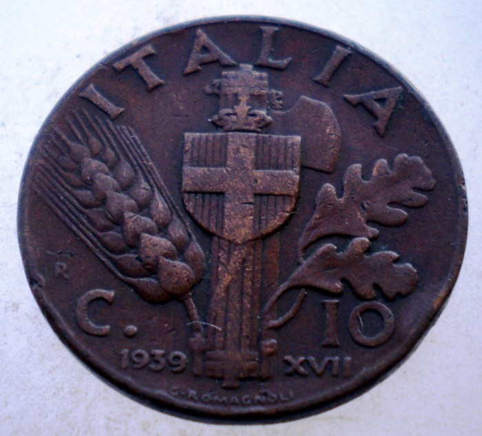 1.770 ITALIA WWII VITTORIO EMANUELE III 10 CENTESIMI 1939 R