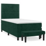 Cumpara ieftin Pat box spring cu saltea, verde inchis, 90x190 cm, catifea