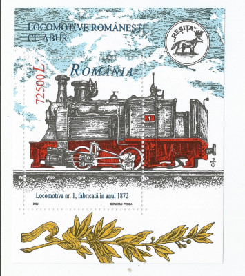 Romania, LP 1593/2002, Locomotive romanesti cu abur, colita dantelata, MNH foto